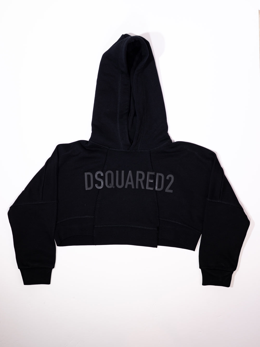 Cropped Embossed Logo Black On Black Hoodie