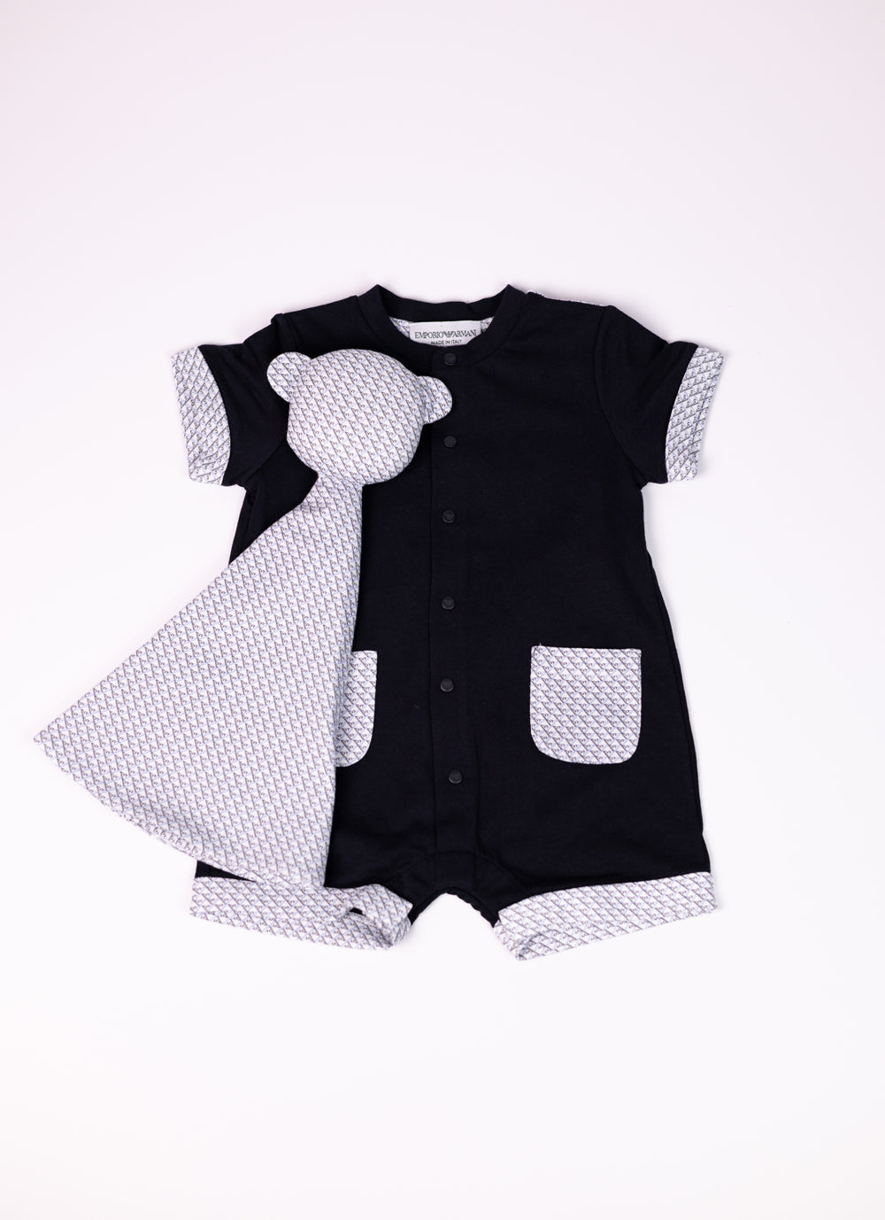 Emporio Armani Monogram Romper with Soft Toy