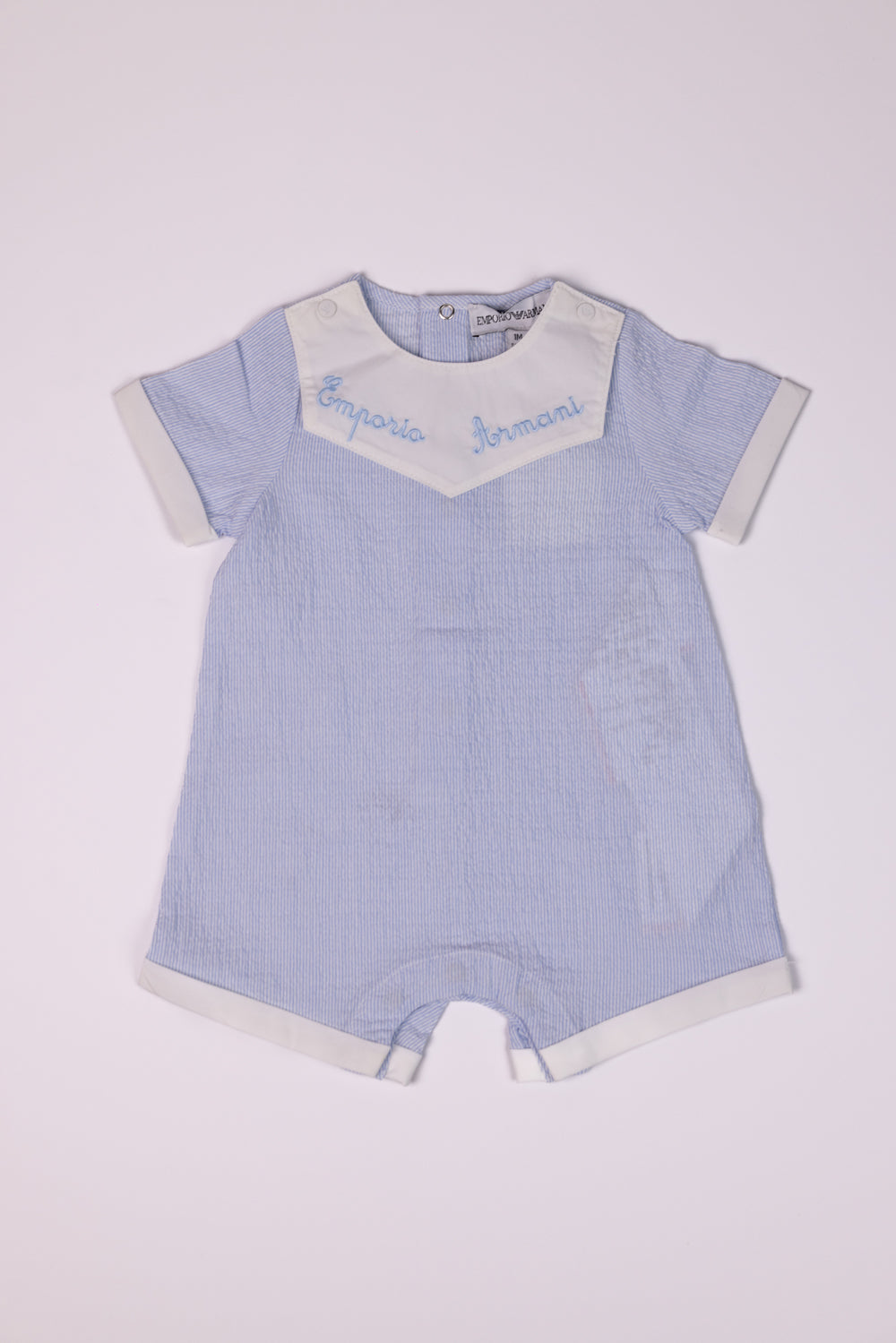 Emporio Armani Striped Romper with branded collar
