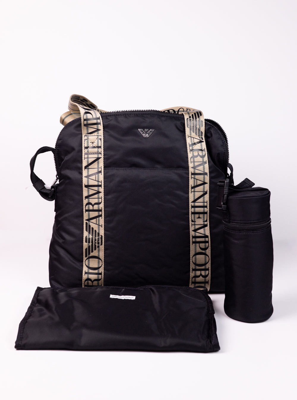 Emporio Armani Mommy’s Bag containing a changing mat and bottle holder with zip.